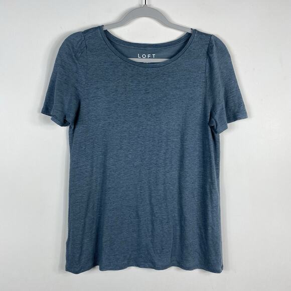 Ann Taylor LOFT Size XS 100% Linen Short Sleeve T-Shirt Tee Top Blue - Picture 1 of 4